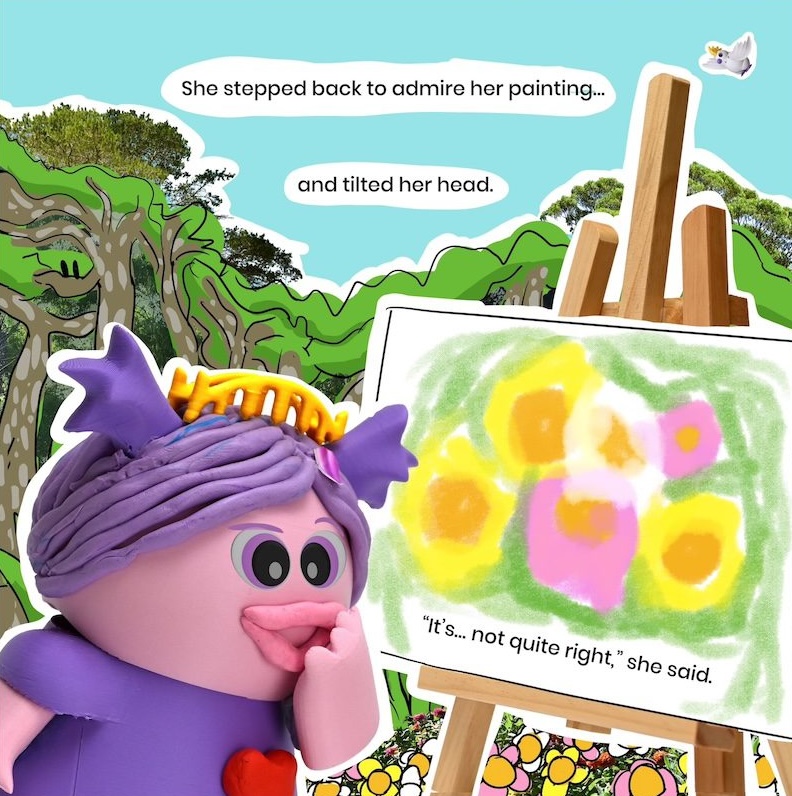 Jelly painting with her magic paintbrush - Jelly and the Magic Paintbrush illustration